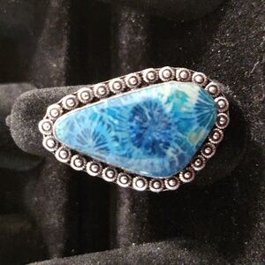 Blue fossil coral ring, size 10